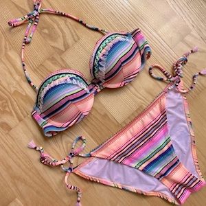 🎉HP🎉 Victoria’s Secret The Teenie Striped Embroidered Bikini Set
